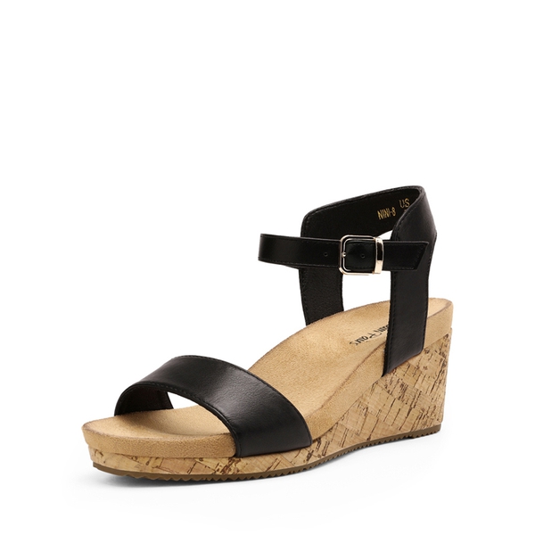Buckle Platform Wedge Sandals - BLACK PU -  0